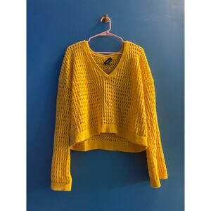 Express Yellow V-neck Open Knit Chenille Pullover Sweater Women's Size Small